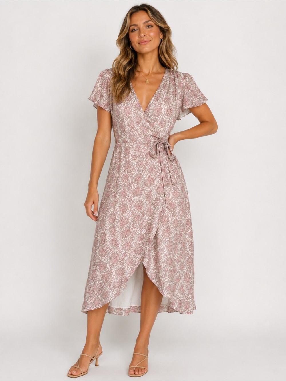 GAÂLA Pink Paisley Wrap Midi Dress NWT